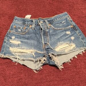 Levi's Blue Distressed Jean Shorts